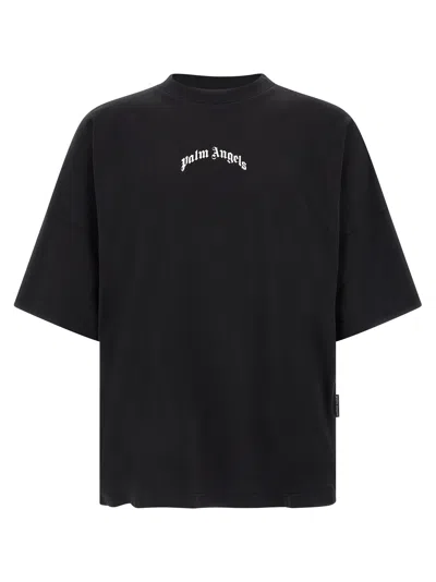 Palm Angels Back Curved Logo Oversized Short Sleeves T-shirt In Black