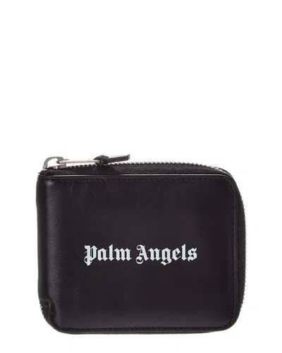 Palm Angels Classic Logo Zip Around Leather Wallet In Black