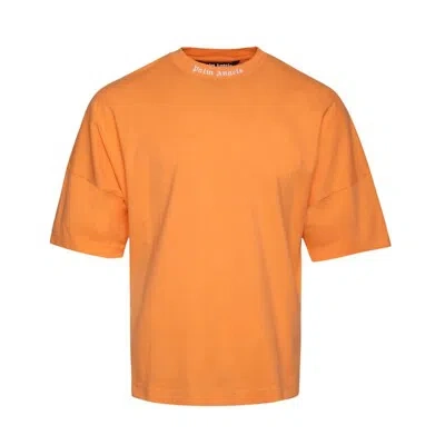 Pre-owned Palm Angels Classics Logo Over Tee Mens Style : Pmaa002c99jer00 In Wock Orange/white