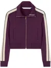 Palm Angels Purple Classic Logo Cropped Sweatshirt In Plum Off White