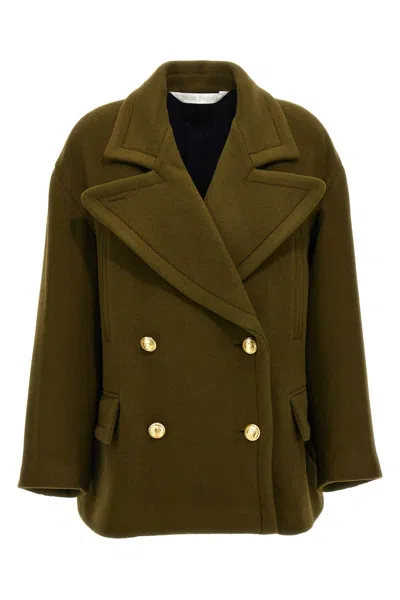 Palm Angels Coat 'corto Con Ricamo Palma' In Green