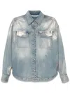 Palm Angels Coated Denim Shirt In Blue