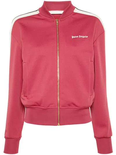 Palm Angels Red Classic Logo Track Bomber Jacket In Earth Red Off White