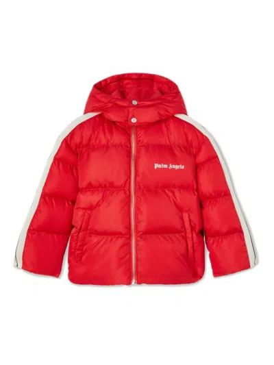 Palm Angels Kids' Quilted Hooded Puffer Jacket In 2503 2503 Red Off White