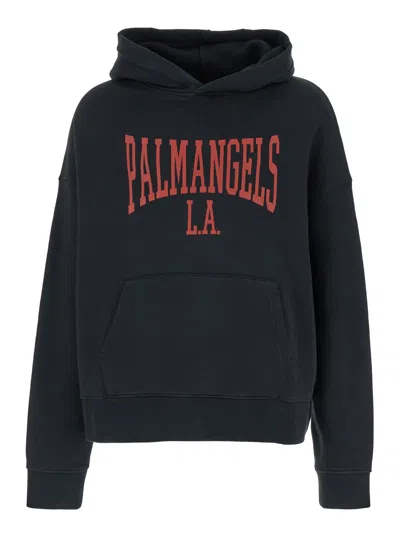 PALM ANGELS BLACK HOODIE WITH COLLEGE STYLE LOGO ON THE FRONT IN COTTON MAN