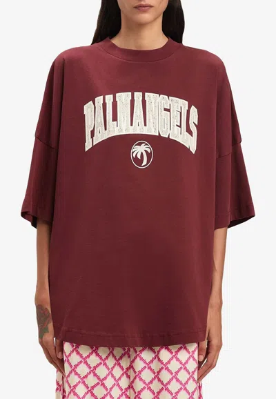 PALM ANGELS COLLEGE LOGO PRINT OVERSIZED T-SHIRT