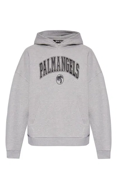 Palm Angels College Palm Logo Printed Hoodie In Gray