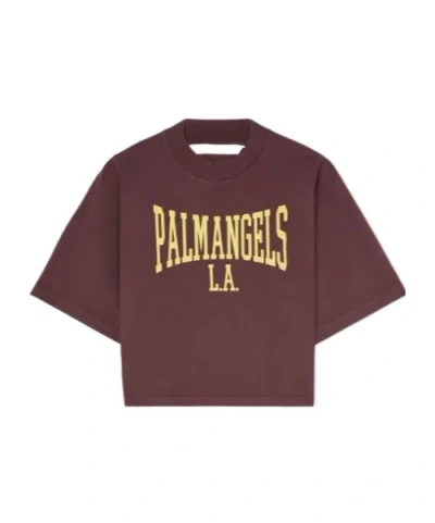 Palm Angels Burgundy College Cropped T-shirt In Multi