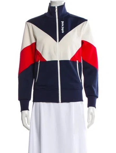 Pre-owned Palm Angels Colorblock Pattern Bomber Jacket In Blue