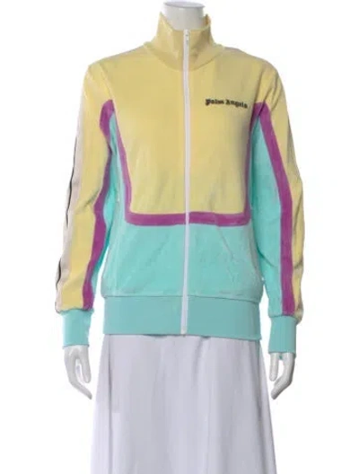 Pre-owned Palm Angels Colorblock Pattern Mock Neck Sweatshirt W/ Tags In Yellow