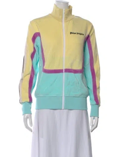 Pre-owned Palm Angels Colorblock Pattern Mock Neck Sweatshirt W/ Tags In Yellow