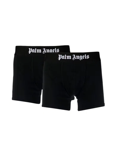 Palm Angels Two-pack Of Cotton Boxer Shorts With Branded Elastic Band In Black