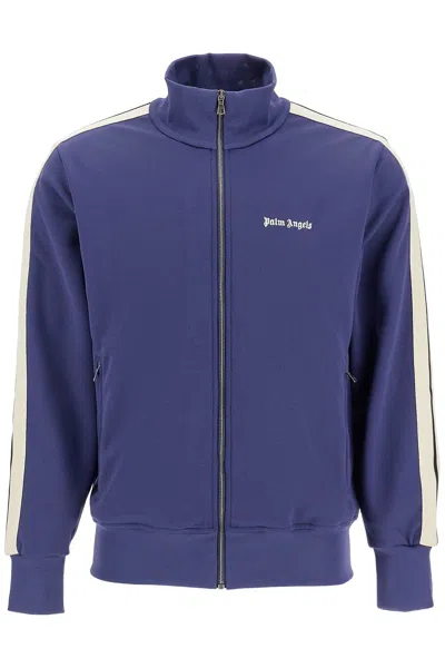 Palm Angels Contrast Band Track Jacket With Nine Words In Blue