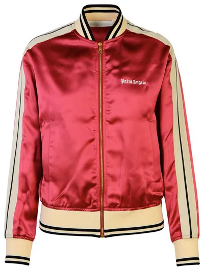 Palm Angels Coral Viscose Bomber Jacket In Red