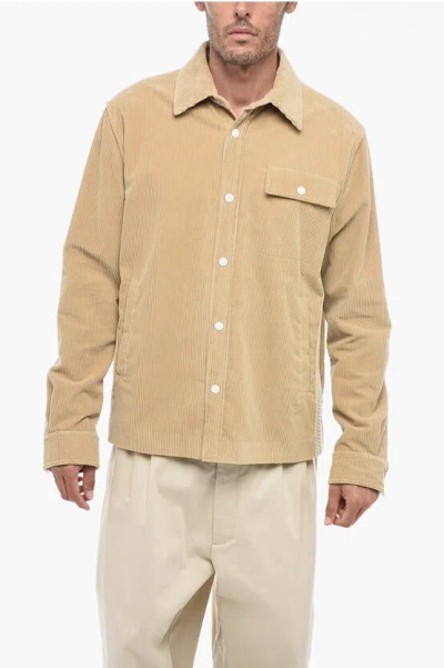 Palm Angels Corduroy Tape Overshirt With Contrasting Bands In Beige