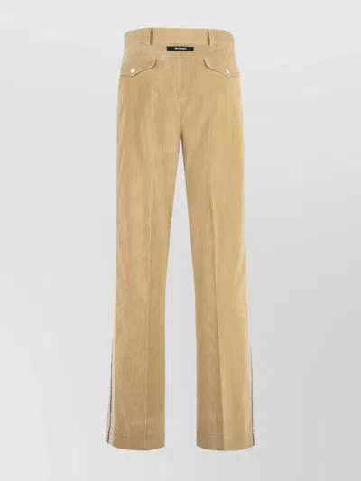 Palm Angels Corduroy Trousers With Buttoned Pockets And Side Stripe In Beige