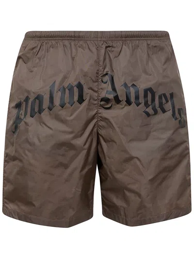 Palm Angels Costume Curved Logo Swimshort In Brown