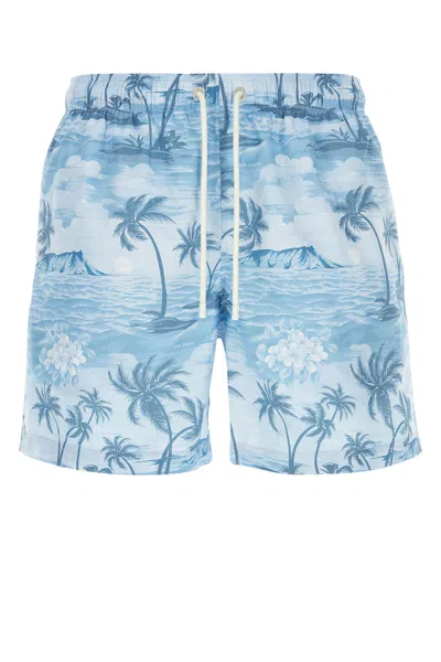Palm Angels All-over Print Beach Boxer Shorts In Blue