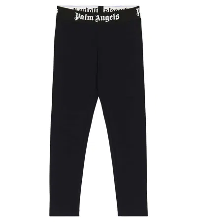 Palm Angels Kids' Cotton-blend Jersey Leggings In Black