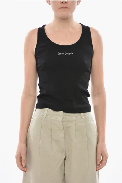 Palm Angels Cotton-blend Ribbed Tank Top Classic Logo In Black
