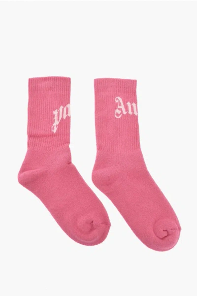 Palm Angels Cotton-blend Socks With Contrast Logo In Pink
