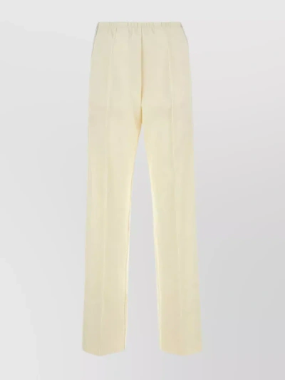 Palm Angels Cotton Blend Wide-leg Trousers With Elastic Waistband In Cream