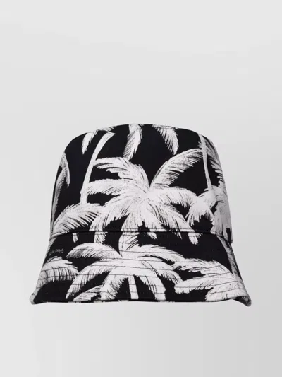 Palm Angels Cotton Bucket Hat With Contrast Trim And Floral Pattern