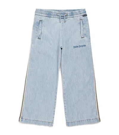 Palm Angels Kids' Cotton Chambray Sweatpants In Blue