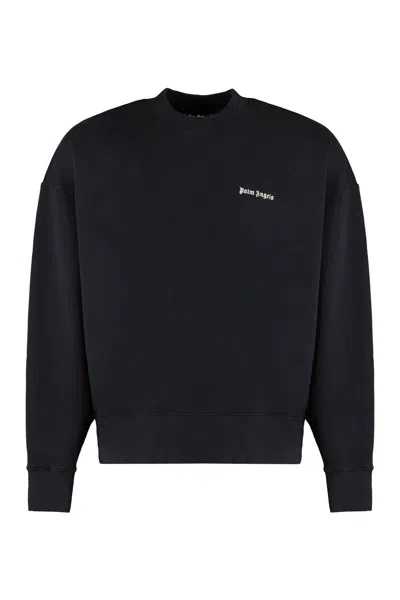 Palm Angels Men Black Cotton Oversize Sweatshirt In Blue