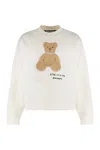 Palm Angels Cotton Crew Neck Sweatshirt With Teddy Bear Motif In Green