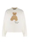 Palm Angels Cotton Crew Neck Sweatshirt With Teddy Bear Motif In Green