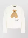 Palm Angels Cotton Crew Neck Sweatshirt With Teddy Bear Motif In Neutral