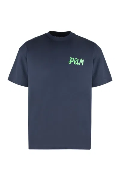 Palm Angels Cotton Crew-neck T-shirt In Blu