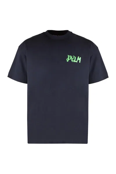 Palm Angels Cotton Crew-neck T-shirt In Blue