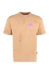 Palm Angels Graphic Print Crew Neck Cotton T-shirt In Brown