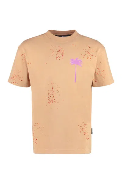 Palm Angels Graphic Print Crew Neck Cotton T-shirt In Neutral