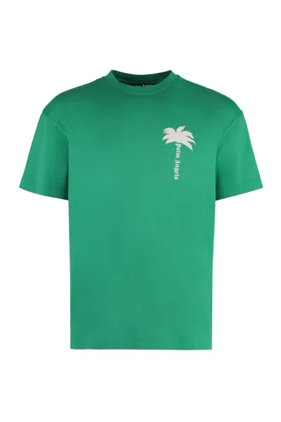 Palm Angels Cotton Crew-neck T-shirt In Green