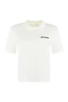 Palm Angels White Fitted Crewneck T-shirt With Emboridered Logo In Ivory
