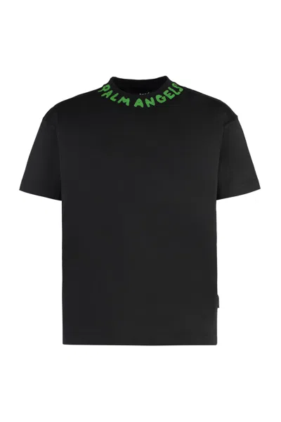 Palm Angels Cotton Crew-neck T-shirt In Nero/grigio
