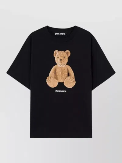 Palm Angels Cotton Crew Neck T Shirt Teddy Bear In Black
