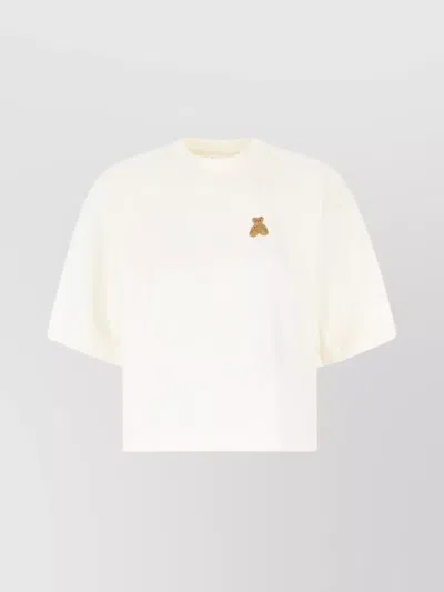 Palm Angels Cotton Crew Neck T-shirt With Embroidered Detail In Neutral