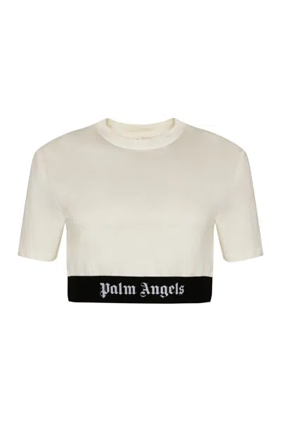 Palm Angels Cotton Crop Top In Bianco
