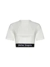 Palm Angels White Cropped T-shirt With Jacquard Logo In Cotton Woman In White