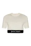 Palm Angels White Cropped T-shirt With Jacquard Logo In Cotton Woman In White