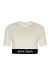 Palm Angels White Cropped T-shirt With Jacquard Logo In Cotton Woman In White
