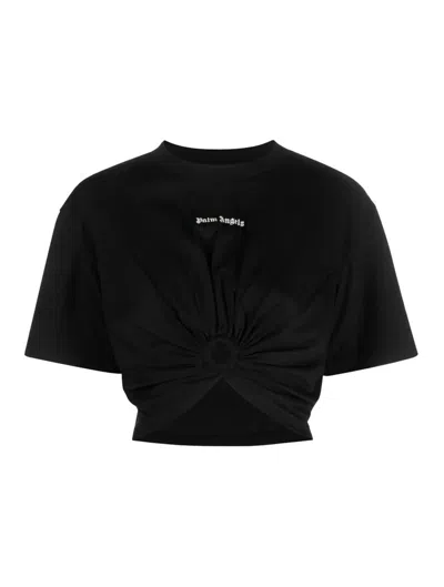 Palm Angels Cotton Crop Top With Logo In Black