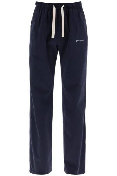 Palm Angels Cotton Gabardine Travel Joggers In Blue
