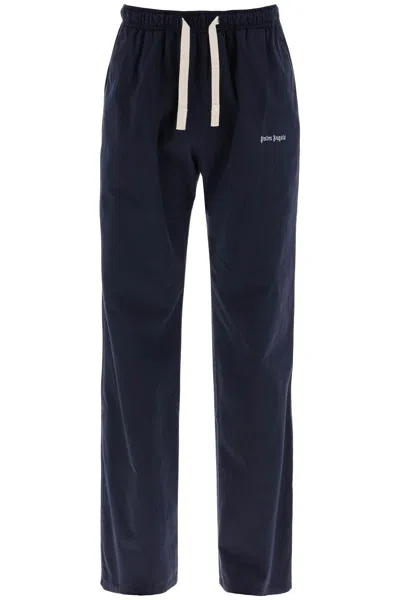 Palm Angels Cotton Gabardine Travel Joggers In Blue