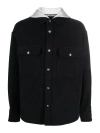 Palm Angels Hooded Overshirt With Monogram Embroidery In Black