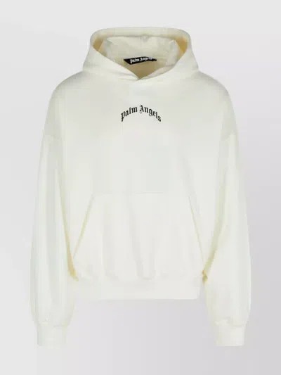 Palm Angels Cotton Hooded Sweatshirt Kangaroo Pocket In Neutral